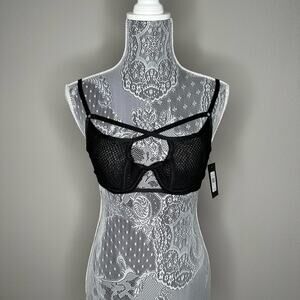 FREDERICKS OF HOLLYWOOD Womens RhiRhi Strappy Front Fishnet Bra Size Small